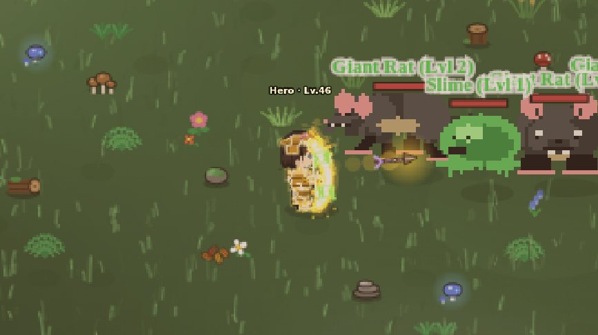 Hero firing arrows that pierce through a line of monsters