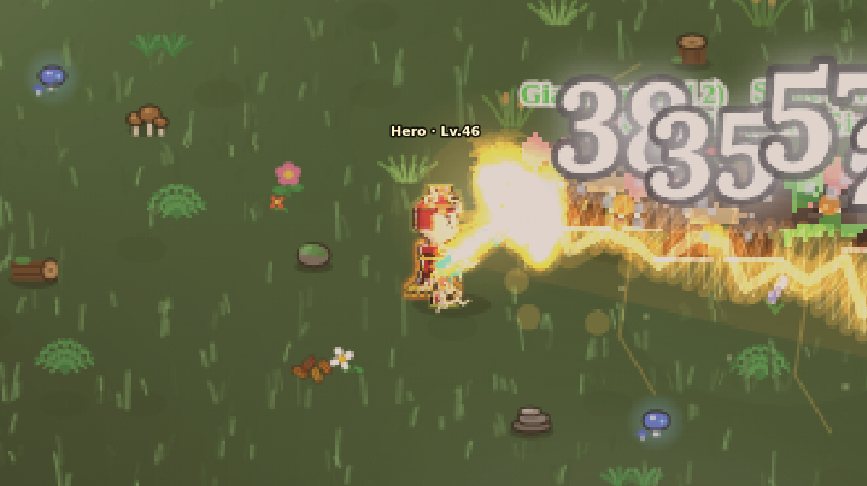 Hero casting a spirit bolt that pierces through monsters