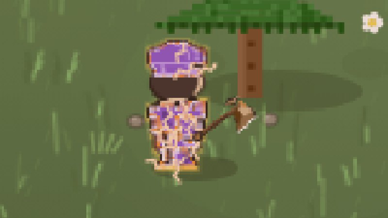 Hero chopping a tree with an axe